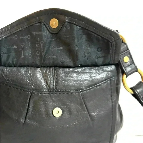 Fossil black leather crossbody handbag - Picture 4 of 11